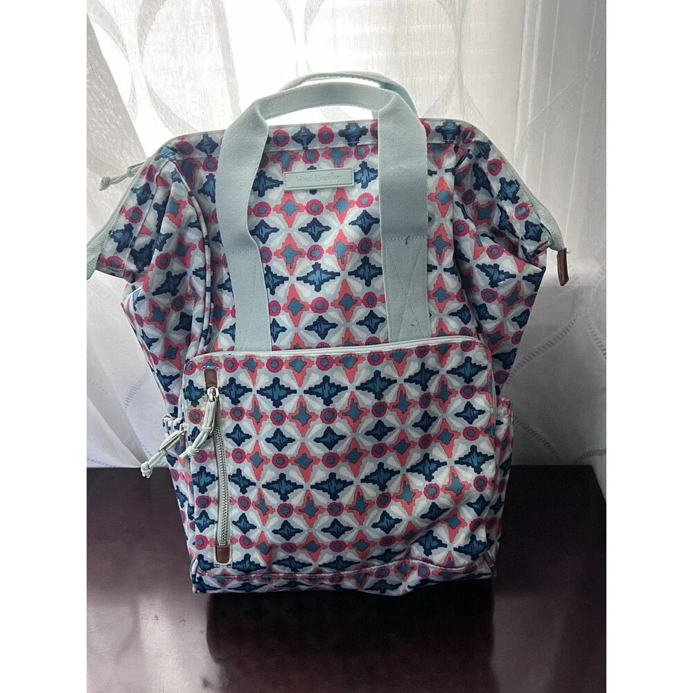 Vera Bradley Lighten Up Frame Backpack Water Geo Pattern Colorful Retired